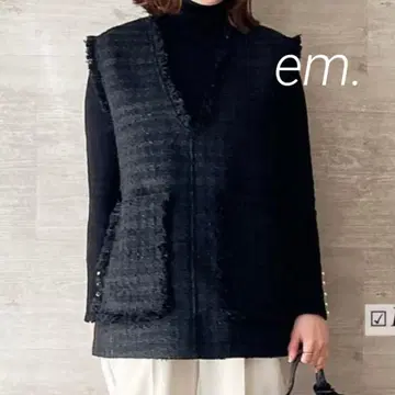 em. 엠도트 트위드 베스트 사이드 버튼 블랙 베스트