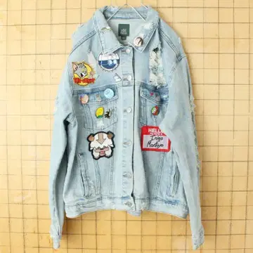 Wild Fable 데미지 커스텀 데님 자켓 L 와펜 배지 aw179