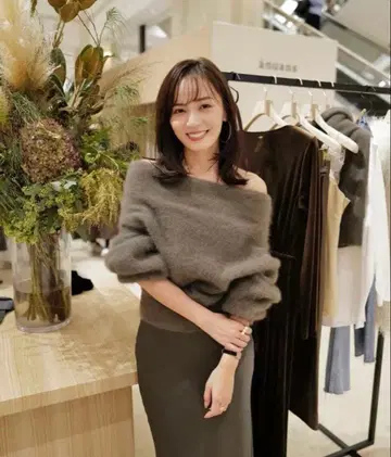 anuans 아뉴앙스 라쿤 폭스 오프숄더 니트 모카