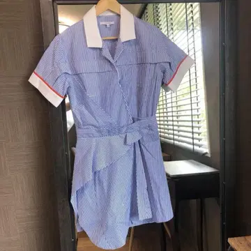 CARVEN 칼벤 스트라이프 미니 원피스 튜닉 스카이블루 x 화이트