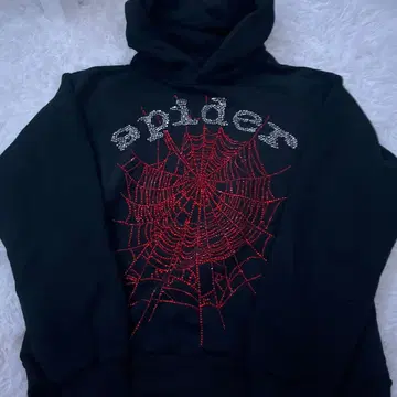 Sp5der 반짝이는 후드티 블랙
