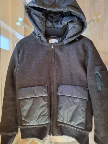 GLOBAL WORK 남성용 L 사이즈 후드 부착 울 혼방 블랙 자켓