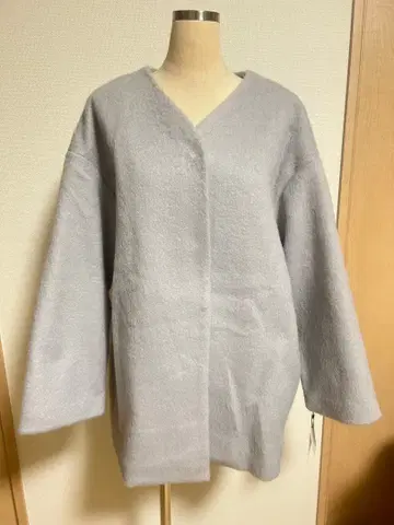 그레이 샤기 노카라 자켓 코트 오버 사이즈