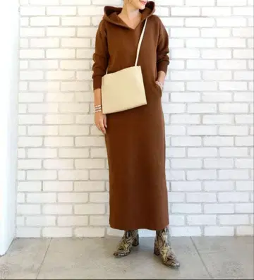 [스타일 델리] 러그제 니트 후드티 원피스 (브라운) 02 사이즈