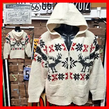 바시티 클럽 노르딕 무늬 집업 후디 카우친 스웨터 M