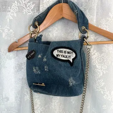데님 자수 패치 숄더백