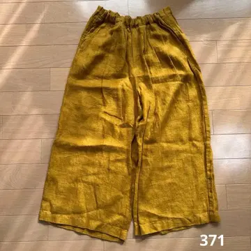 스튜디오 클립 린넨 100% 기모 머스타드 와이드 팬츠 허리밴딩