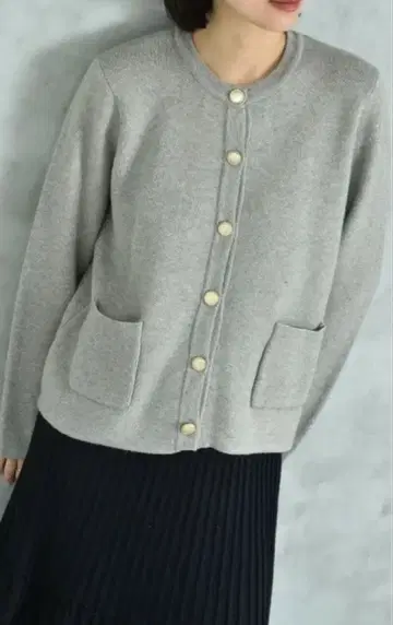 INTERPLANET 더블 자카드 니트 가디건 그레이