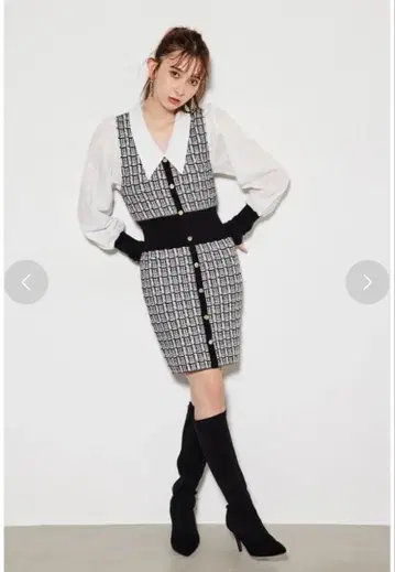 rienda 셔츠 콤비 Knit mini OP 원피스 미니 원피스