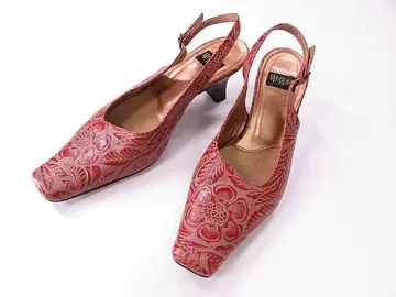 히미코 펌프스 꽃무늬 각인 스퀘어토 신발 빨간색 22.0cm