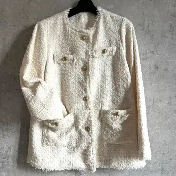 노카라 트위드 자켓 골드 버튼 화이트
