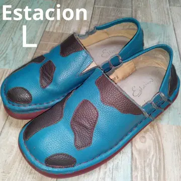 Estacion 24.5 슬립온 에스타시온 가죽 패치워크 파랑