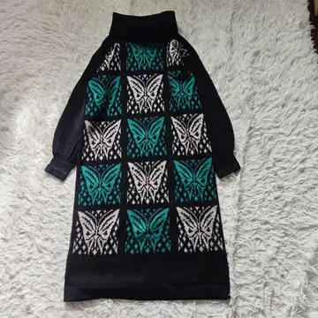 사이토 토요코 롱 원피스 니트 하이넥 나비 제비나비