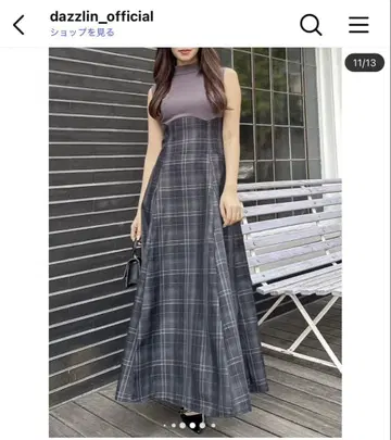 dazzlin 체크 슬리브리스 롱 원피스