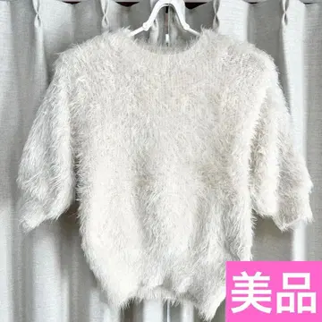 반팔 니트 샤기 라메 화이트 RENAIKEIKAKU