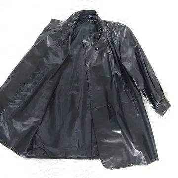 더블 브레스트 안감 스파이더 웹 무늬 카우 가죽 자켓 광택 블랙