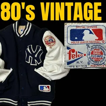 [ 80s ] USA제 FELCO 페 양키스 바시티 자켓 소매 가죽