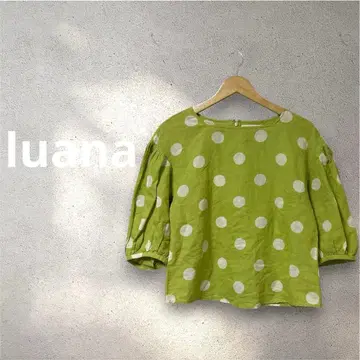 luana 라임 그린 코튼 린넨 폴카 도트 블라우스 퍼프 슬리브