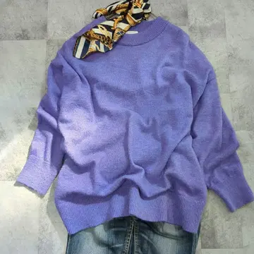 DRESKIP 라벤더 니트 포근하고 부드러운 고급 심플 스웨터 겨울