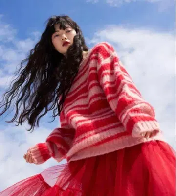 POPPY 보더 루즈 니트 (red x pink)