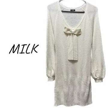 MILK 시스루 하트 리본 니트 원피스 상의