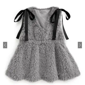 GRL V넥 리본 퍼 페플럼 튜닉 그레이