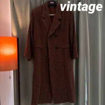 vintage 체크 무늬 롱 코트