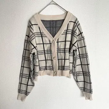 GRL 체크 무늬 가디건 베이지 M 사이즈