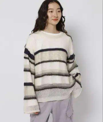 시스루 MIX 보더 니트 P (시스루 MIX 보더 니트 풀오버)