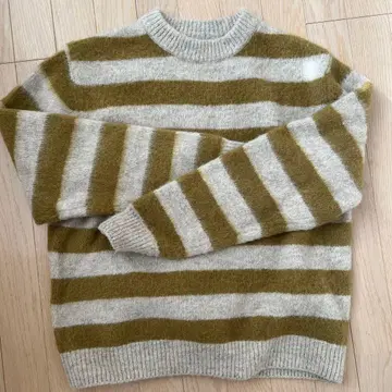 ZARA 올리브 그린 그레이 스트라이프 니트 M