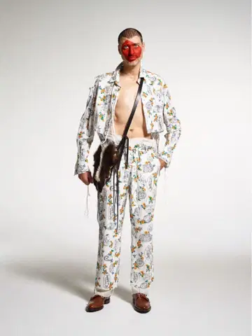 midorikawa 엔젤 패턴 레이어드 컷오프 디자인 팬츠