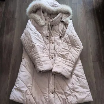 퍼 후드 롱 코트 옅은 핑크