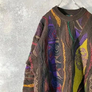 COOGI 니트 스웨터 긴팔 브라운 올 패턴 크루넥 울