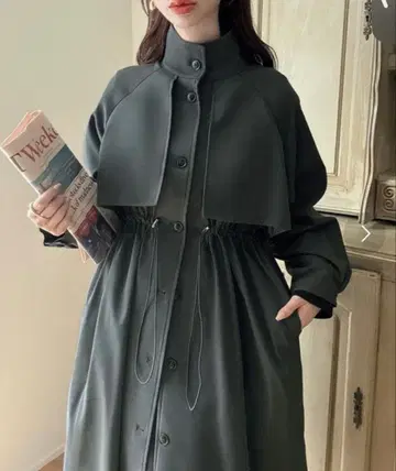 메이루 스탠드 카라 롱 코트