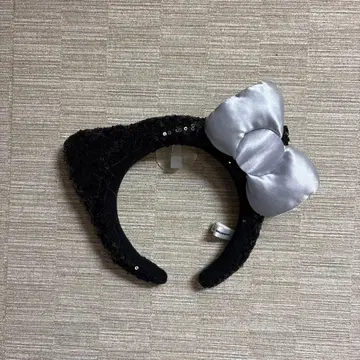 고양이 귀 머리띠 실버 리본 포함