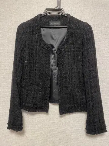 블랙 노카라 자켓 라메 믹스