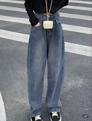 다크 블루 와이드 레그 데님 L 사이즈