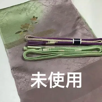 순수 실크 미사용 허리띠 오비 장식 천 세트 그린&퍼플 583-16