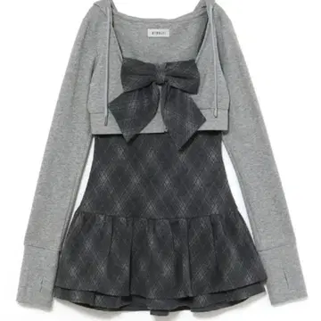 BUBBLES 버블 체크 후드티 원피스