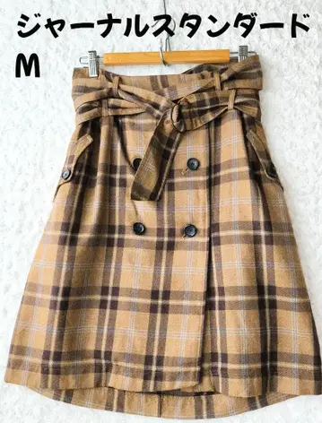 저널 스탠다드 울 100% 체크 무늬 허리 리본 플레어 랩 스커트