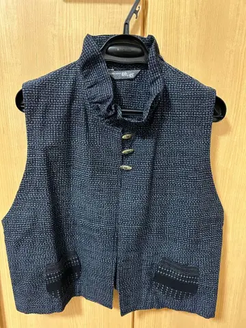 카스리노야카타 쿠니타케 직물 쿠루메카스리 버튼 부착 베스트 몬페 팬츠