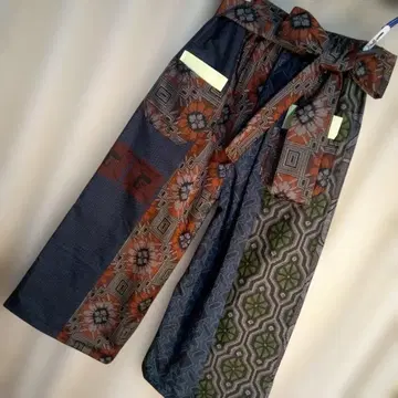 오시마 명주 리메이크 와이드 팬츠 기모노 패치워크 팬츠 L~LL