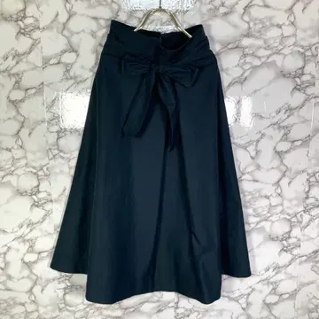 KUMIKYOKU (2) 플레어 롱 스커트 리본 벨트 포함 네이비