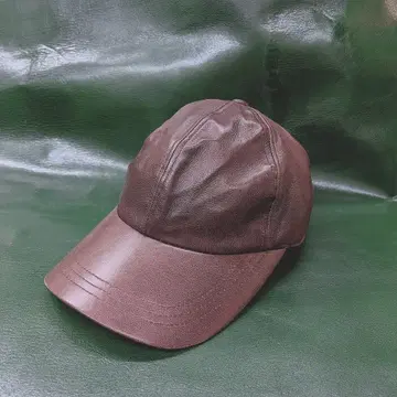 일본제 천연 가죽 소가죽 레더 캡 모자 브라운 L 심플 짙은 갈색