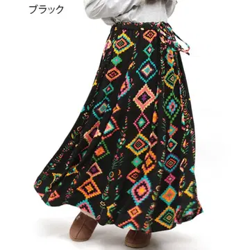 티티카카 기하학 패턴 블랙 플레어 스커트 15호 3L 가을/겨울