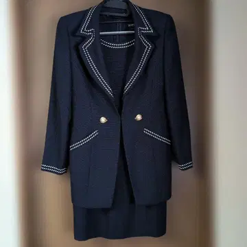 ROPE 네이비 버튼 수트 앙상블 마 혼방