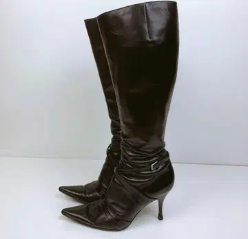 Sergio Rossi 블랙 가죽 롱 부츠 9cm 힐