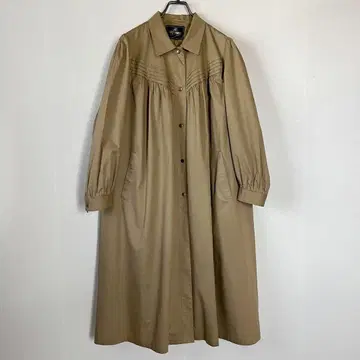 일본제 빈티지 롱 코트 라이너 퍼프 슬리브 개더 면린넨 레트로