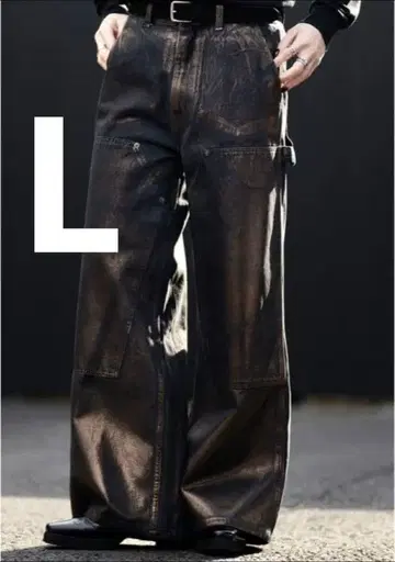 CLEL 특수 가공 더블니 데님 팬츠 애쉬 그레이 L 사이즈