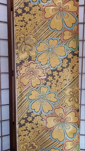 화려한 꽃무늬 후쿠로 오비 금실 사용